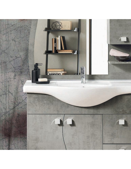 Mobile da Bagno a Terra  85 cm Cemento Chiaro Specchiera Applique e Lavabo Inclusi | Bluelife Onda Mobili a Terra