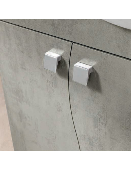 Mobile da Bagno a Terra  85 cm Cemento Chiaro Specchiera Applique e Lavabo Inclusi | Bluelife Onda Mobili a Terra