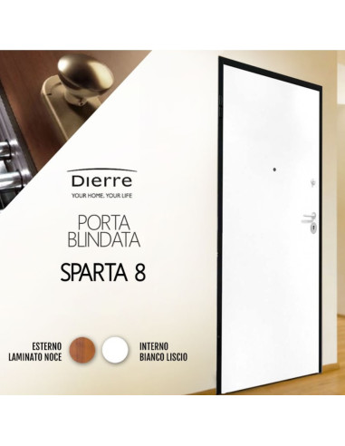 Porta Blindata Interno Bianco Liscio Esterno Noce L 90  x 210 cm  | Dierre Sparta 8 Sx Porte Blindate