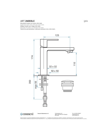Miscelatore Lavabo Cromo con Leva Piena con Piletta | Emmevi Rubinetterie Gea Rubinetteria Lavabo Bagno