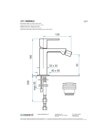 Miscelatore Bidet Cromo Leva Piena con Scarico | Emmevi Rubinetterie Gea Rubinetteria Bidet Bagno