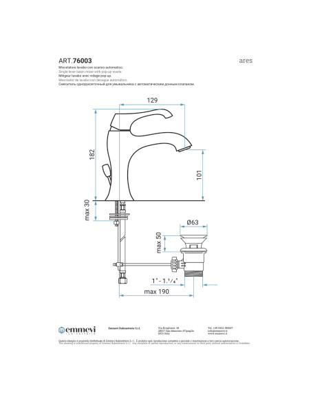 Miscelatore Lavabo Cromo con Piletta | Emmevi Rubinetterie Ares Rubinetteria Lavabo Bagno