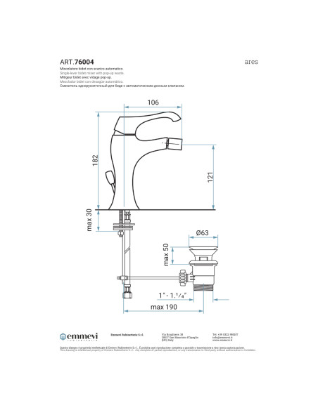 Miscelatore Bidet Cromo con Scarico | Emmevi Rubinetterie Ares Rubinetteria Bidet Bagno
