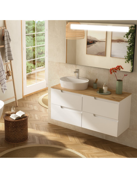 Mobile da Bagno Sospeso 120 cm Bianco Opaco con Top Rovere Africa | Salgar Vima Mobili Sospesi