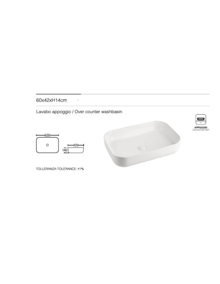 Lavabo da Appoggio 60.42 cm – Stile Minimal e Funzionale Bacinella | Lume Appoggio