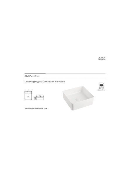 Lavabo da Appoggio 37.37 cm – Compatto da Appoggio per Bagno Moderno | Sorrento Appoggio