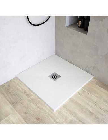 Piatto Doccia 90x90 Quadrato Effetto Pietra Antiscivolo Bianco H 2,8 | Mammoliti Grivola Piatti Doccia Quadrati