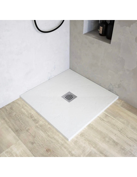 Piatto Doccia 80x80 Quadrato Effetto Pietra Antiscivolo Bianco H 2,8 | Mammoliti Grivola Piatti Doccia Quadrati