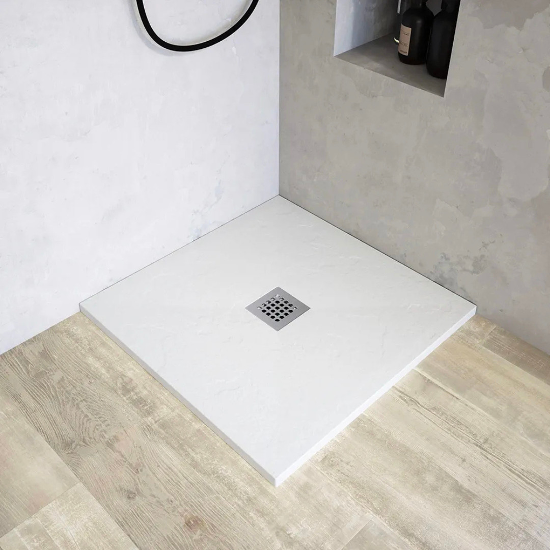 Piatto Doccia 80x80 Quadrato Effetto Pietra Antiscivolo Bianco H 2,8 | Mammoliti Grivola