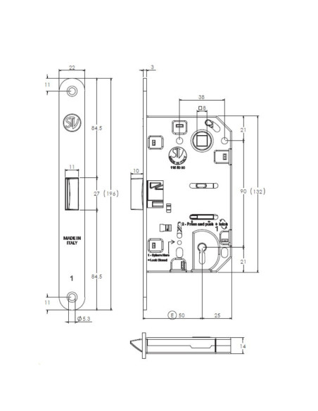 Serratura Porta Battente con Chiave Cromo Satinato Interasse 90 mm – Scrocco Silenziato | Patent Accessori Porte & Portoncini