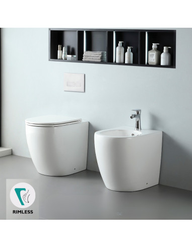 WC e Bidet Filomuro in Coppia – Set Completo con Copriwater Soft-Close Design Moderno | Dalia 52.35 Coppia Sanitari