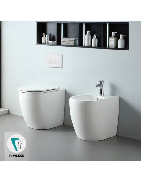 WC e Bidet Filomuro in Coppia – Set Completo con Copriwater Soft-Close Design Moderno | Dalia 52.35 Coppia Sanitari