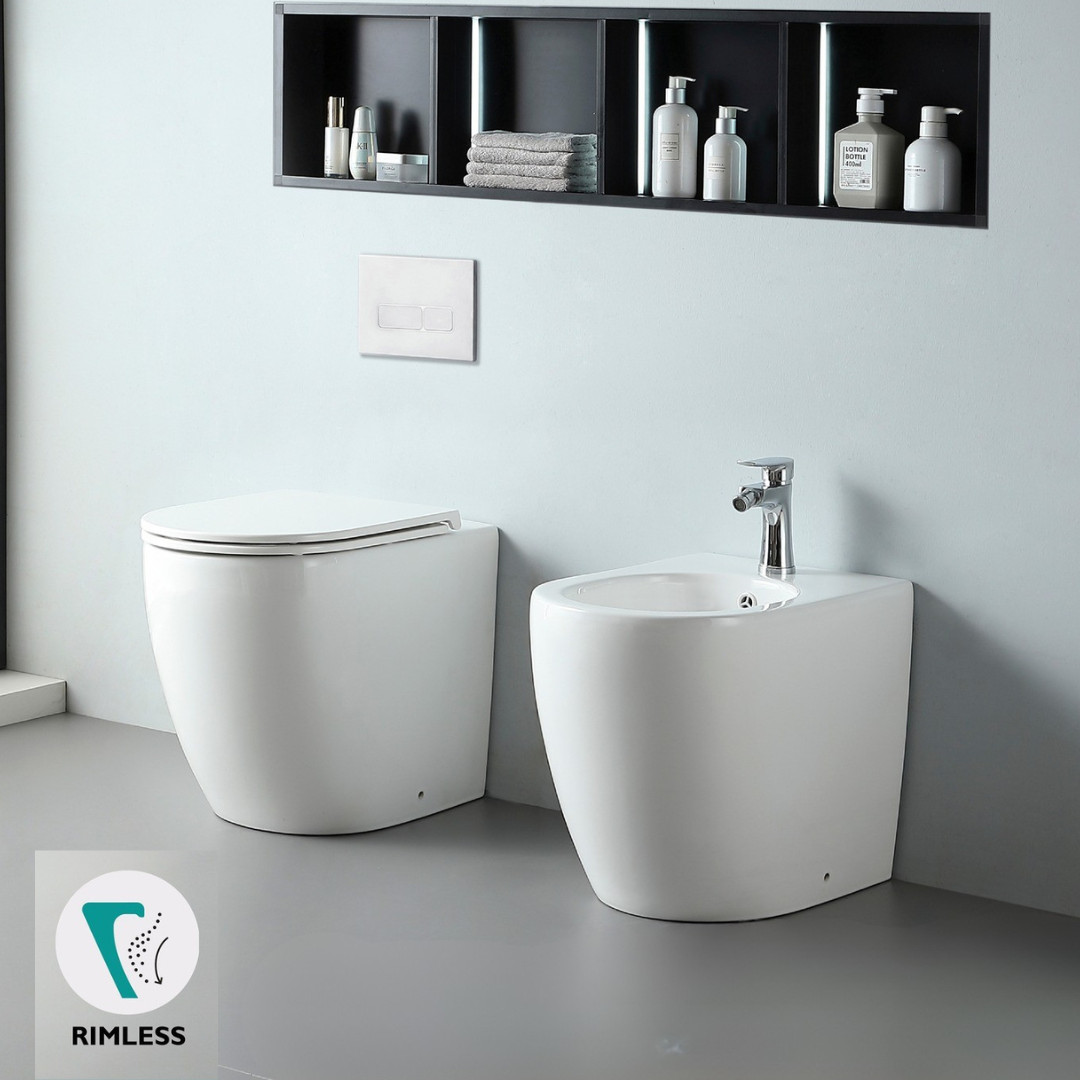 WC e Bidet Filomuro in Coppia – Set Completo con Copriwater Soft-Close Design Moderno | Dalia 52.35