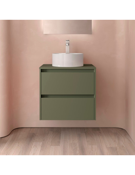 Mobile da Bagno Sospeso 60 cm Top Incluso Verde Satinato | Salgar Noja Mobili Sospesi