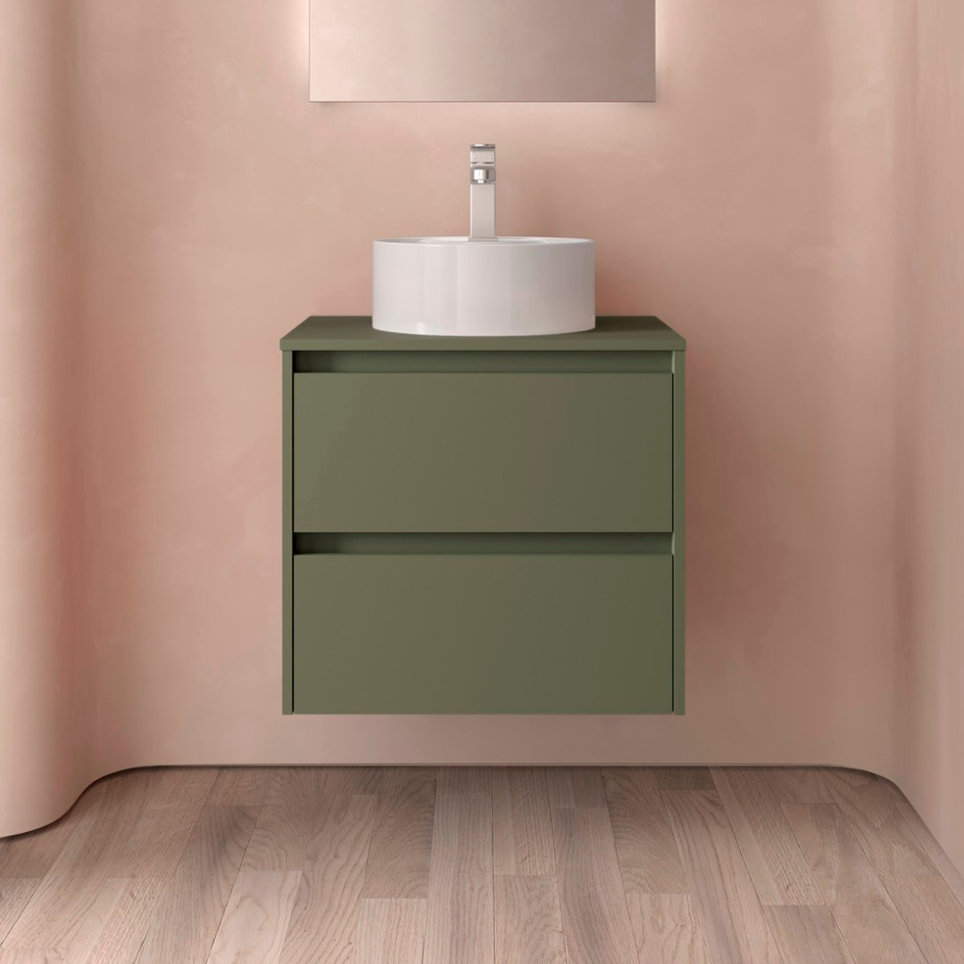 Mobile da Bagno Sospeso 60 cm Top Incluso Verde Satinato | Salgar Noja