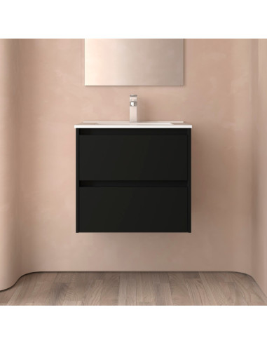 Mobile da Bagno Sospeso 70 cm Lavabo Incluso Nero Opaco | Salgar Noja Mobili Sospesi