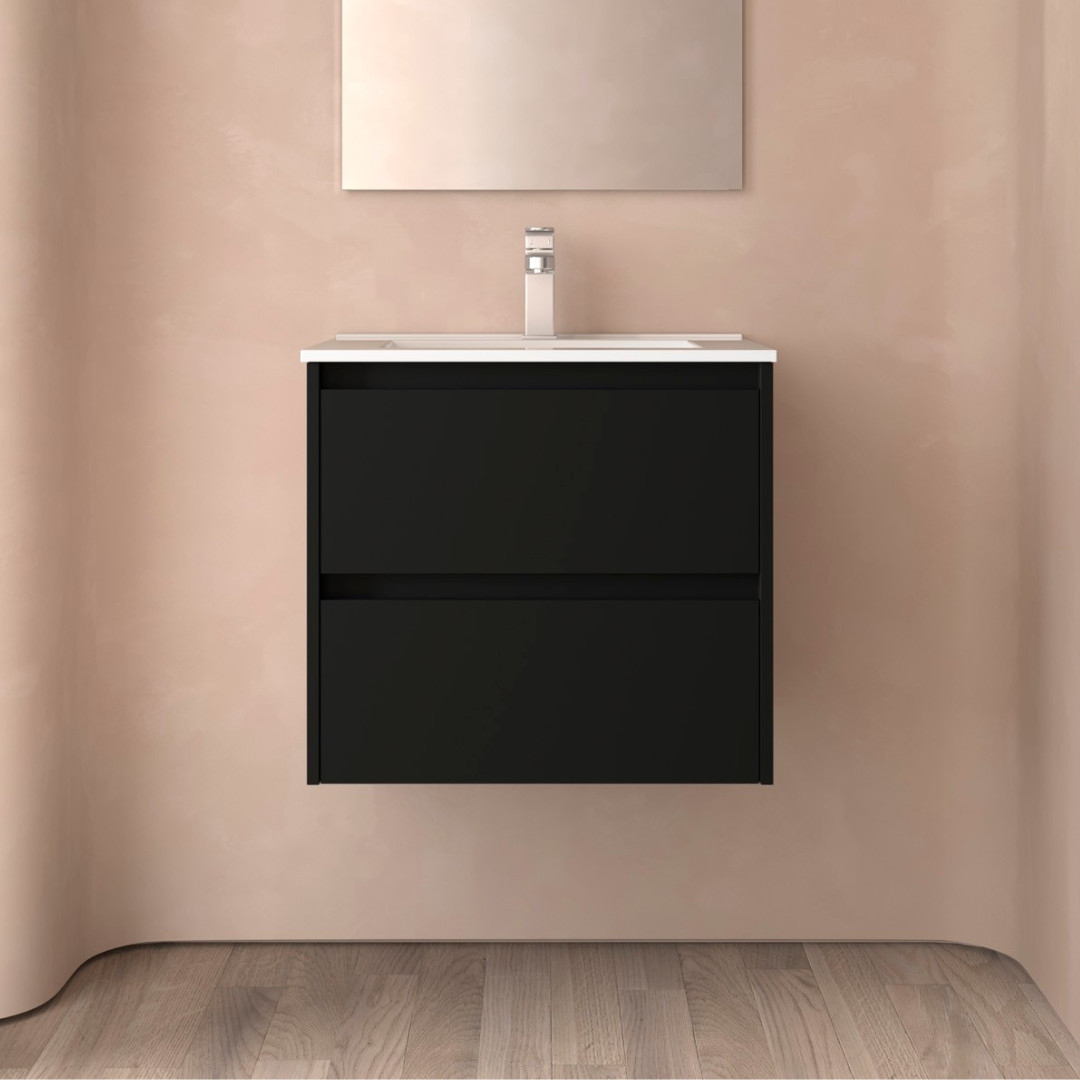 Mobile da Bagno Sospeso 70 cm Lavabo Incluso Nero Opaco | Salgar Noja