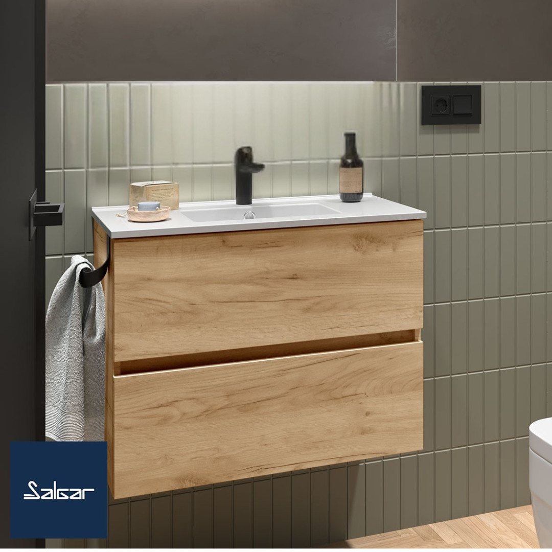 Mobile da Bagno Sospeso 70 cm Profondità Ridotta Lavabo Incluso Rovere Africa | Fussion Line
