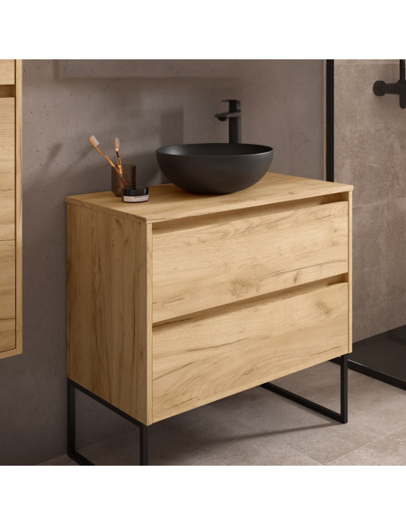 Mobile da Bagno Sospeso 80 cm con Top Incluso Rovere Africa | Salgar Noja Mobili Sospesi