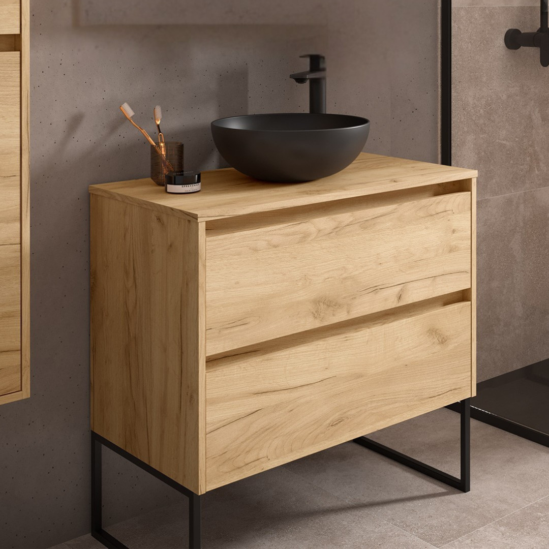 Mobile da Bagno Sospeso 80 cm con Top Incluso Rovere Africa | Salgar Noja
