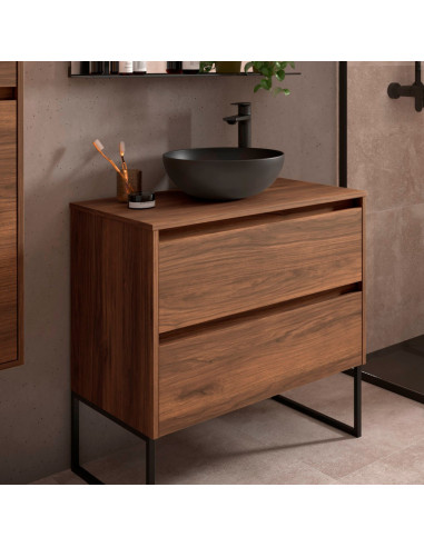 Mobile da Bagno Sospeso 80 cm con Top Incluso Noce Maya | Salgar Noja Mobili Sospesi