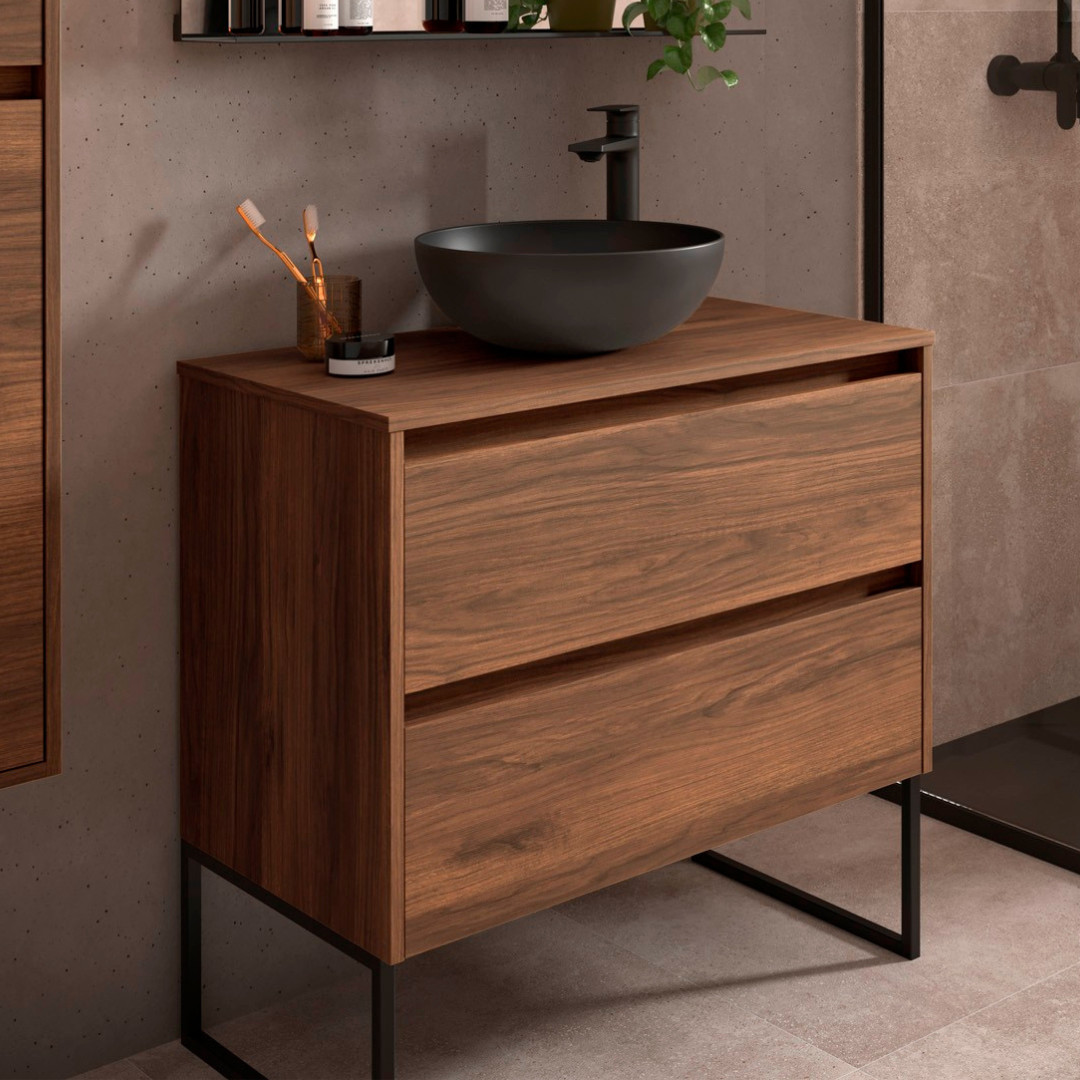 Mobile da Bagno Sospeso 80 cm con Top Incluso Noce Maya | Salgar Noja