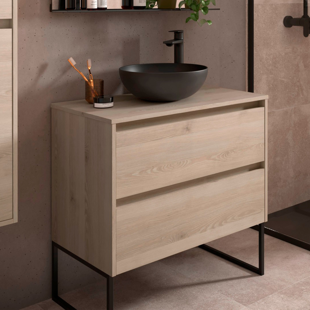 Mobile da Bagno Sospeso 80 cm con Top Incluso Natural | Salgar Noja