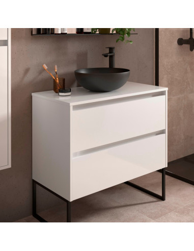 Mobile da Bagno Sospeso 80 cm con Top Incluso Bianco Lucido | Salgar Noja Mobili Sospesi