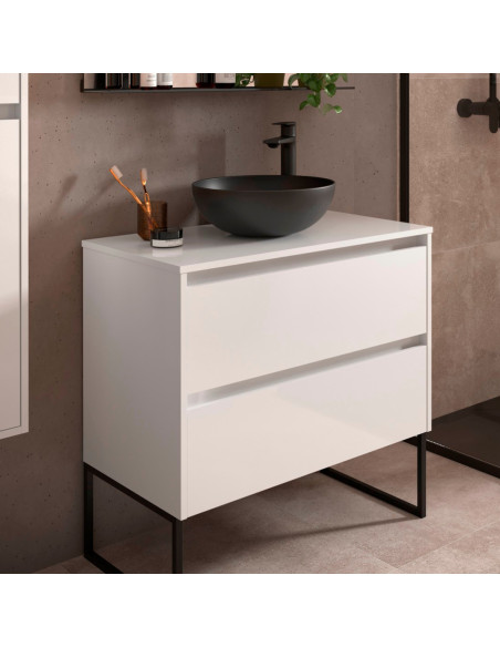 Mobile da Bagno Sospeso 80 cm con Top Incluso Bianco Lucido | Salgar Noja Mobili Sospesi