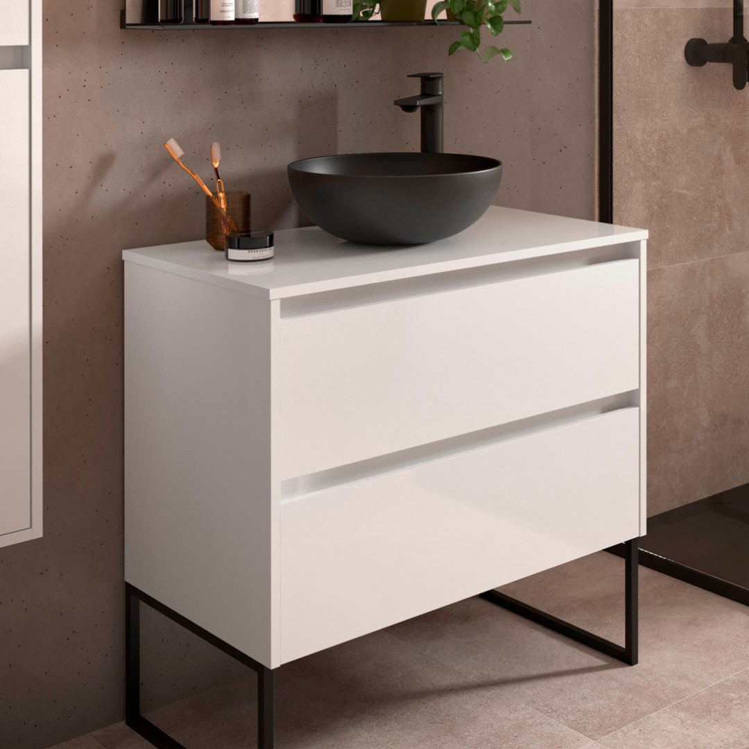 Mobile da Bagno Sospeso 80 cm con Top Incluso Bianco Lucido | Salgar Noja