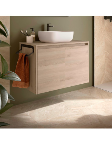 Mobile da Bagno Sospeso 80 cm Due Ante con Top Incluso Natural  | Salgar Noja Mobili Sospesi