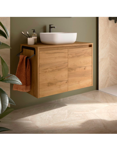 Mobile da Bagno Sospeso 80 cm Due Ante con Top Incluso Rovere Africa  | Salgar Noja Mobili Sospesi