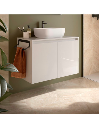 Mobile da Bagno Sospeso 80 cm Due Ante con Top Incluso Bianco Lucido  | Salgar Noja Mobili Sospesi
