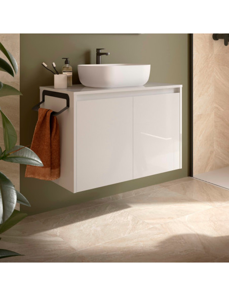 Mobile da Bagno Sospeso 80 cm Due Ante con Top Incluso Bianco Lucido  | Salgar Noja Mobili Sospesi