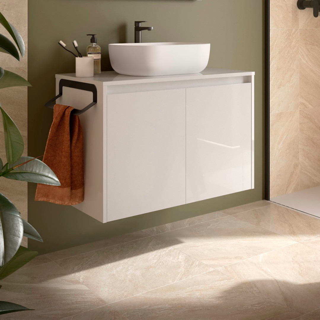 Mobile da Bagno Sospeso 80 cm Due Ante con Top Incluso Bianco Lucido  | Salgar Noja