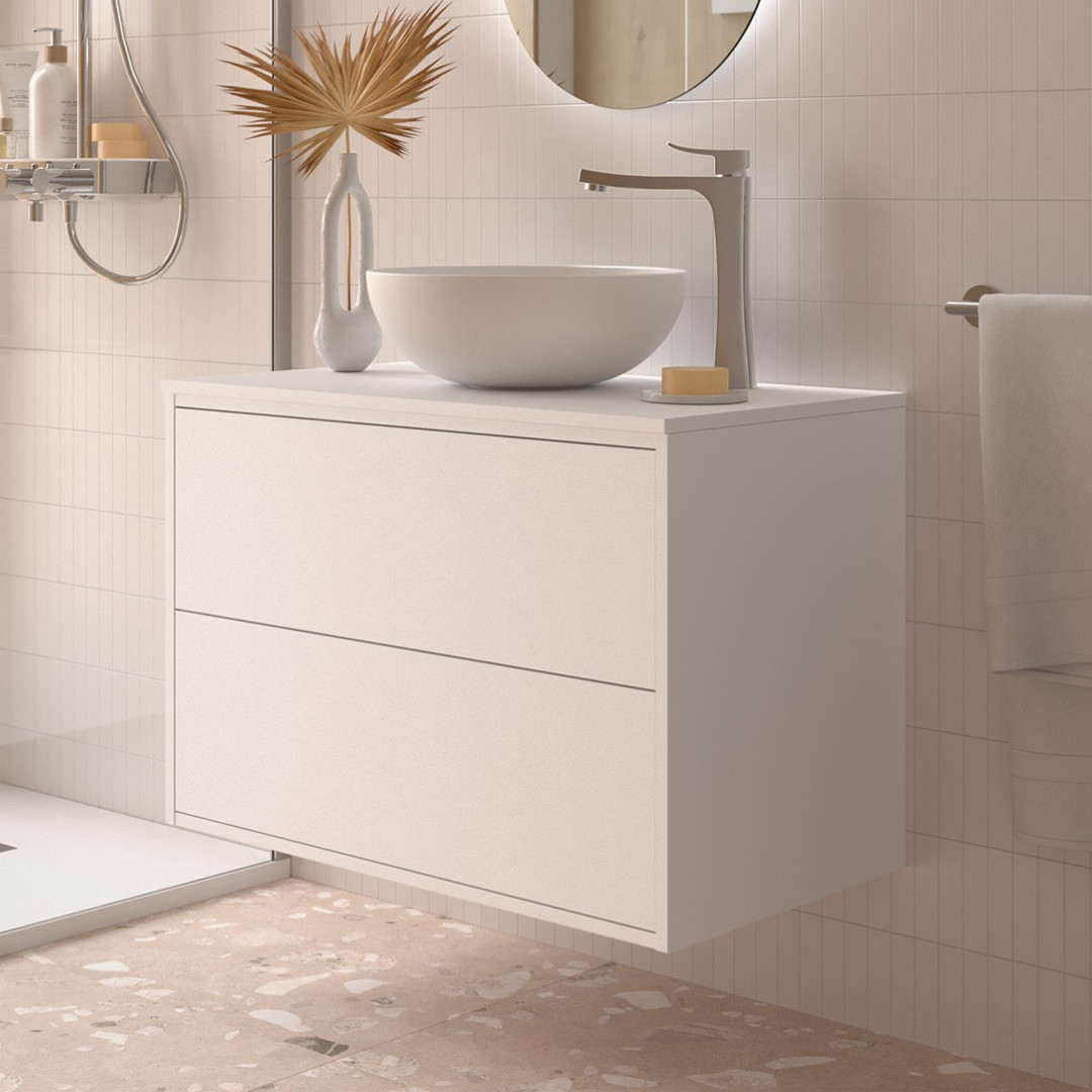 Mobile da Bagno Sospeso 80 cm con Top Incluso Bianco Satinato | Salgar Optimus