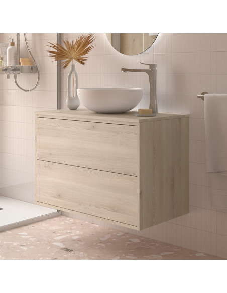 Mobile da Bagno Sospeso 80 cm con Top Incluso Natural | Salgar Optimus Mobili Sospesi
