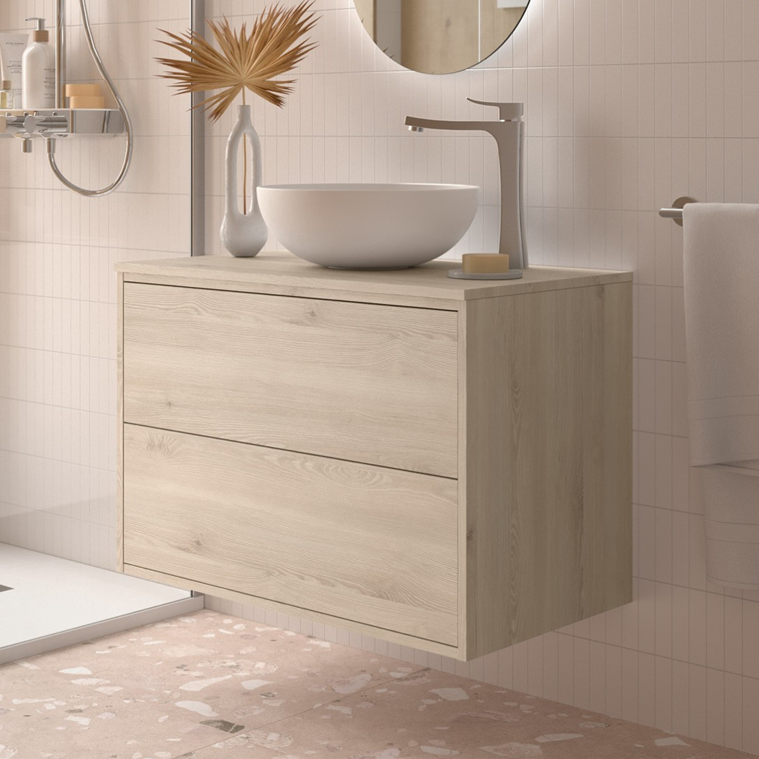 Mobile da Bagno Sospeso 80 cm con Top Incluso Natural | Salgar Optimus