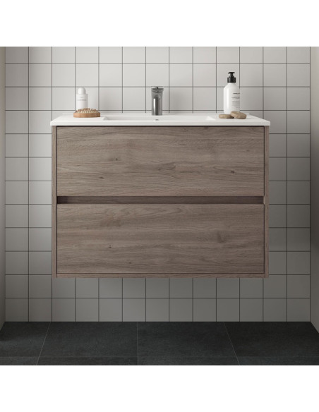 Mobile Bagno Sospeso 80 cm Lavabo Incluso Rovere Eternity | Salgar Noja Mobili Sospesi
