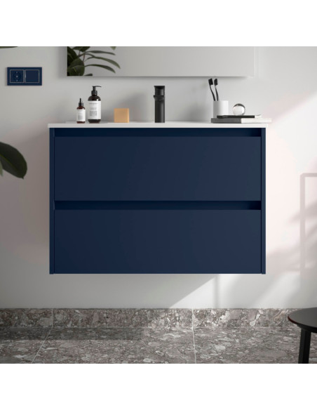 Mobile da Bagno Sospeso 80 cm Lavabo Incluso Blue Satin | Salgar Noja Mobili Sospesi