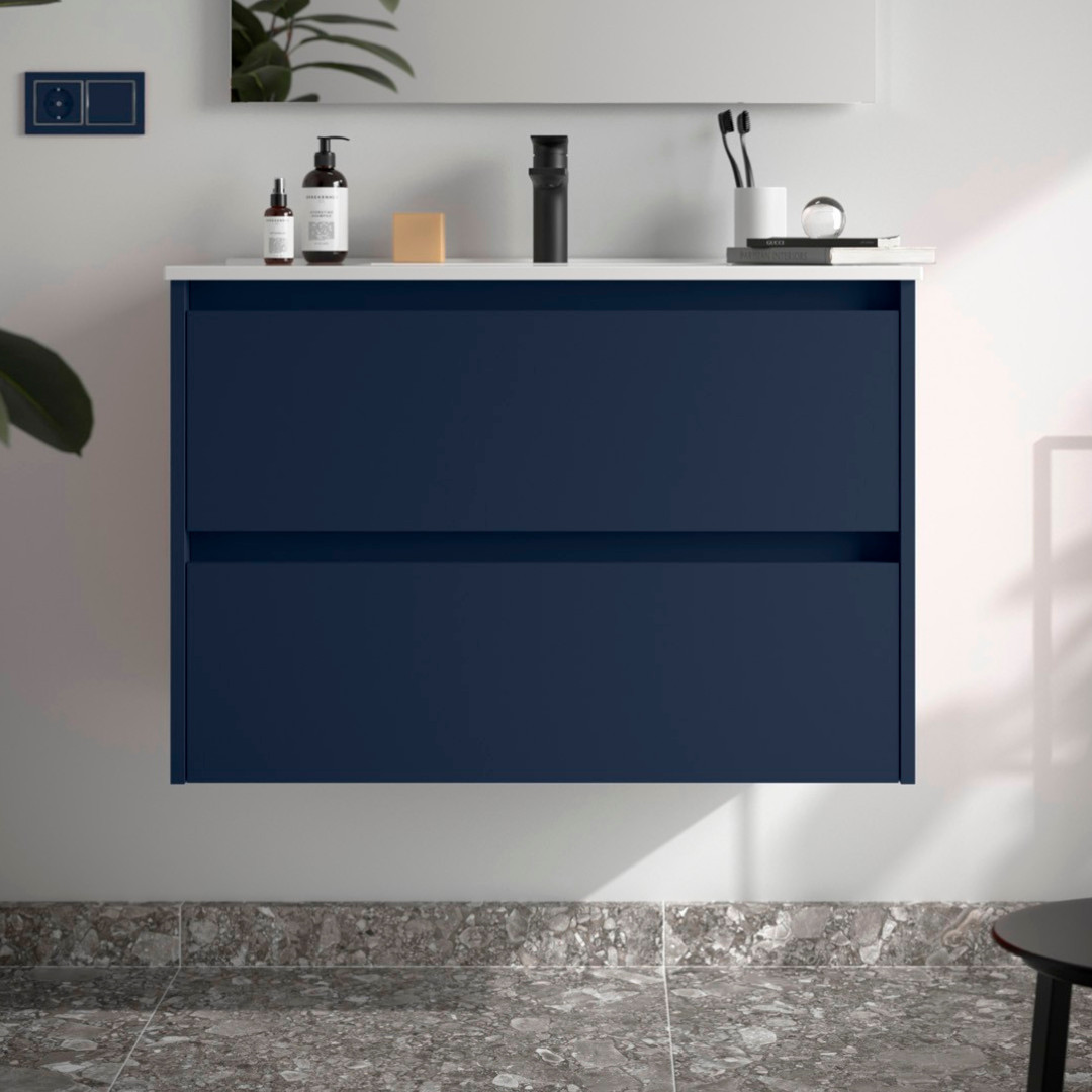 Mobile da Bagno Sospeso 80 cm Lavabo Incluso Blue Satin | Salgar Noja
