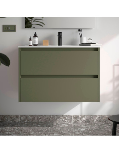 Mobile da Bagno Sospeso 80 cm Lavabo Incluso Verde Satinato | Salgar Noja Mobili Sospesi