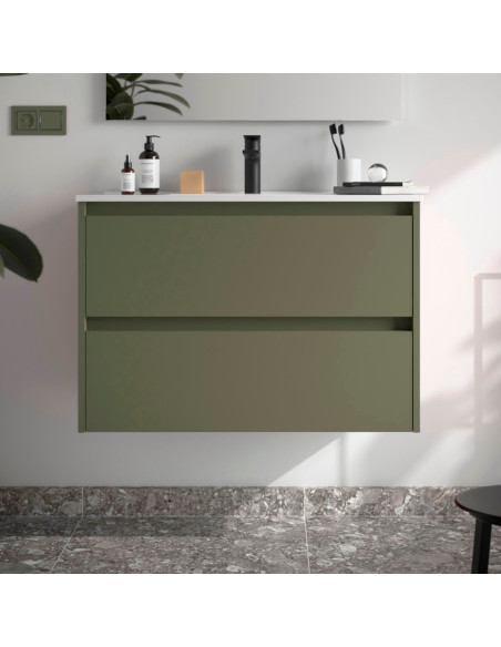 Mobile da Bagno Sospeso 80 cm Lavabo Incluso Verde Satinato | Salgar Noja Mobili Sospesi