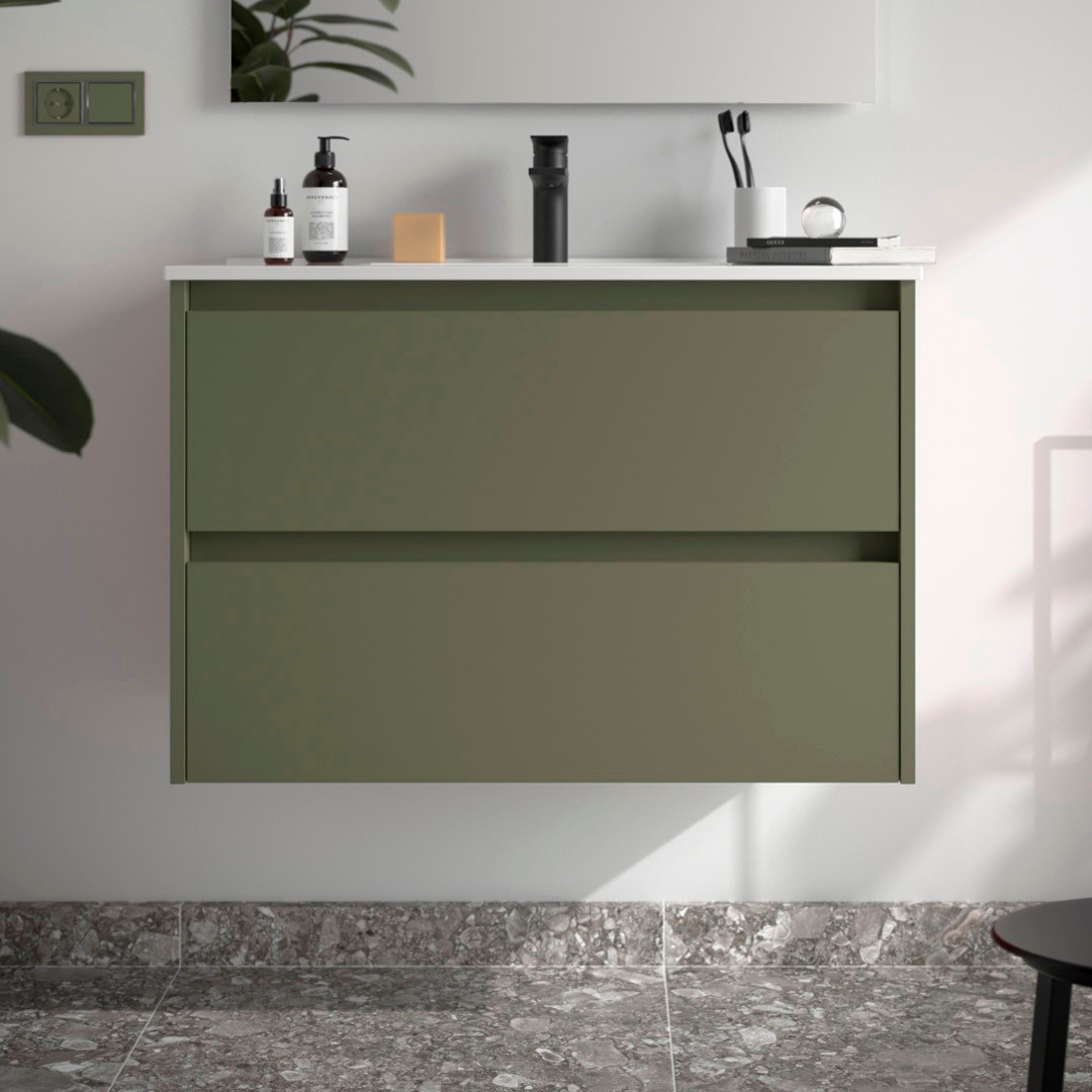 Mobile da Bagno Sospeso 80 cm Lavabo Incluso Verde Satinato | Salgar Noja