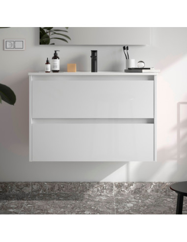Mobile da Bagno Sospeso 80 cm Lavabo Incluso Bianco Lucido | Salgar Noja Mobili Sospesi