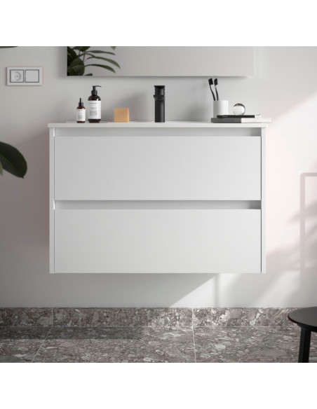 Mobile da Bagno Sospeso 80 cm Lavabo Incluso Bianco Opaco | Salgar Noja Mobili Sospesi