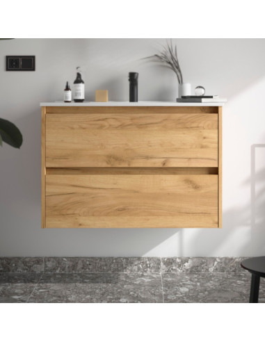 Mobile da Bagno Sospeso 80 cm Lavabo Incluso Rovere Africa | Salgar Noja Mobili Sospesi
