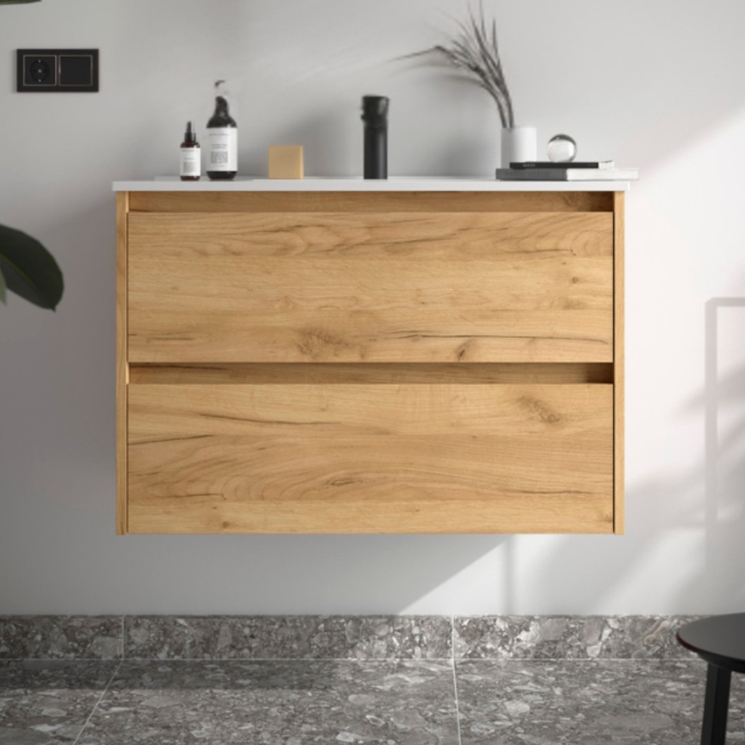 Mobile da Bagno Sospeso 80 cm Lavabo Incluso Rovere Africa | Salgar Noja