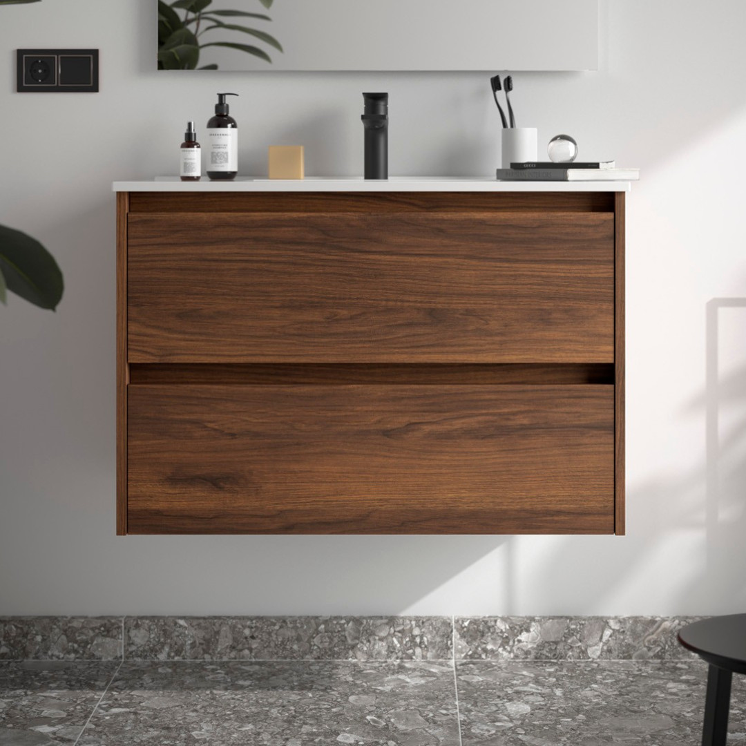 Mobile da Bagno Sospeso 80 cm Lavabo Incluso Noce Maya | Salgar Noja