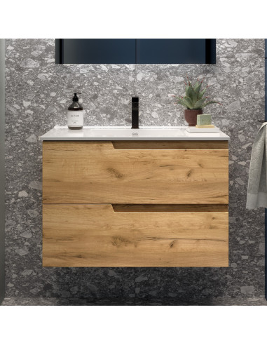 Mobile da Bagno Sospeso 80 cm Lavabo Incluso Rovere Africa | Salgar Vima Mobili Sospesi